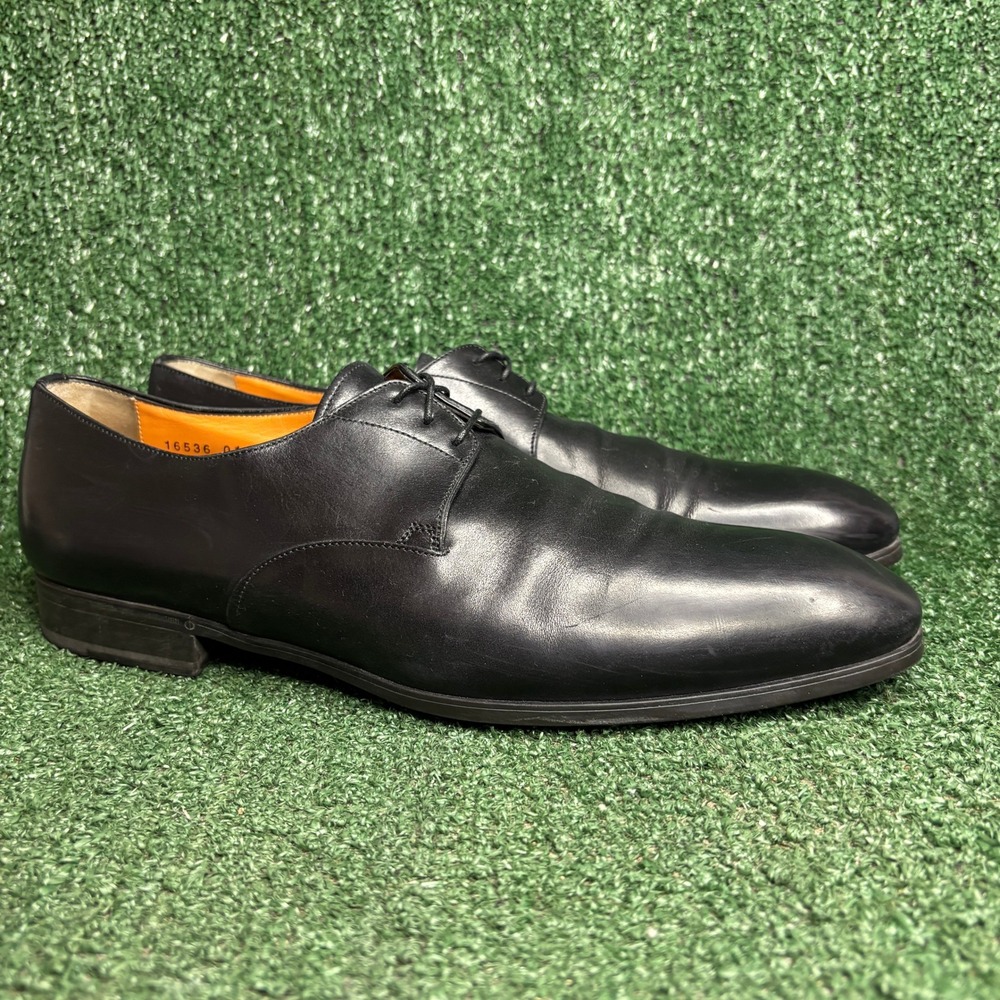 Santoni Simon Leather Plain Toe Blucher Classic Formal Oxford Black Mens 11.5 D